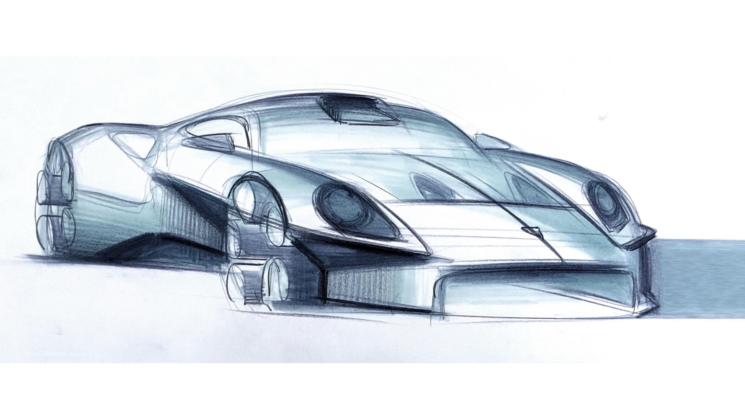 Front three-quarter design sketch with exaggerated fenders