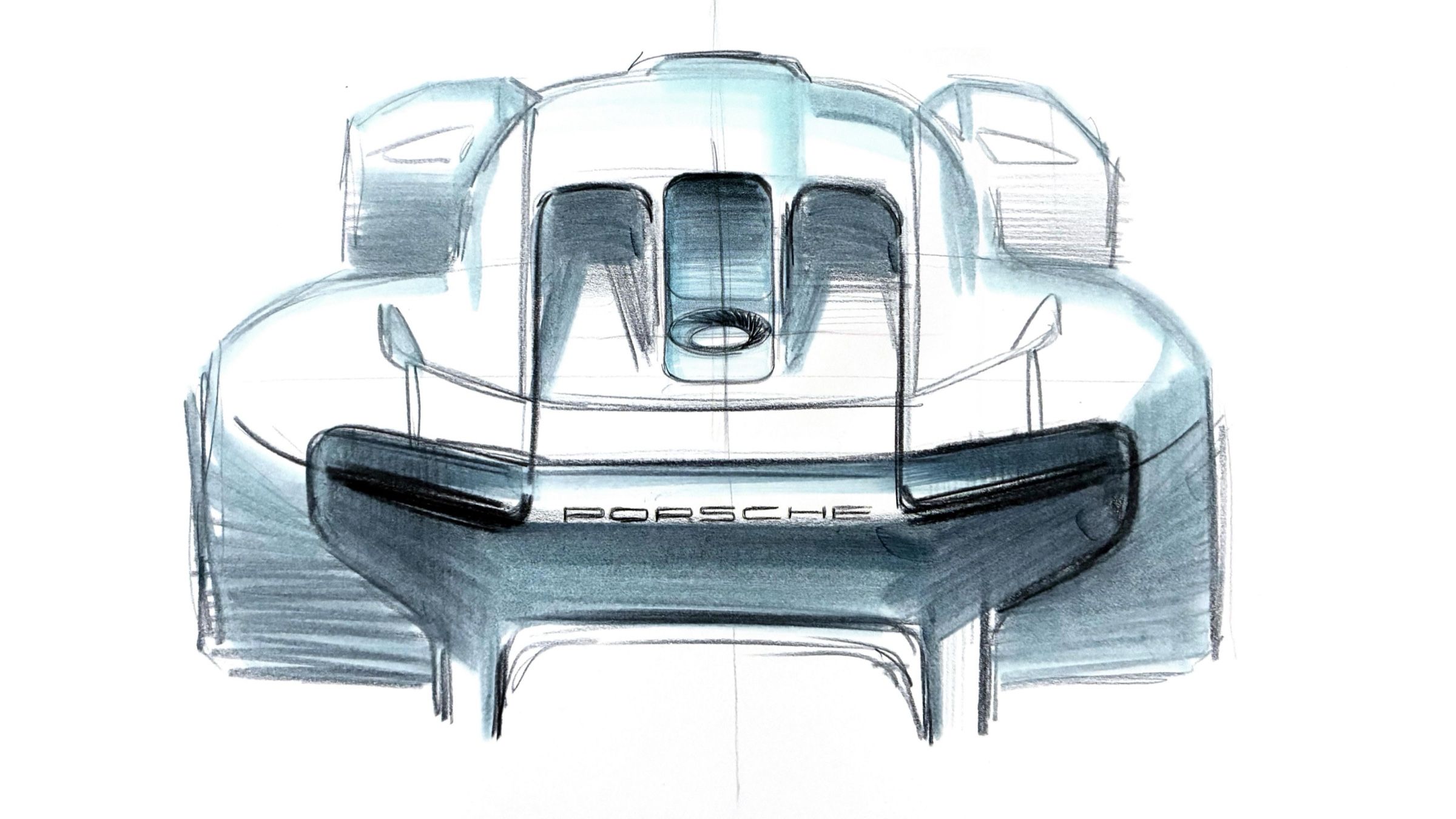 Rear design sketch with the wing and the roof air intakes